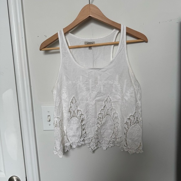 Zara White Lace Tank Top Crop Blouse | Boho Festival Sheer Embroidered S - Picture 3 of 7
